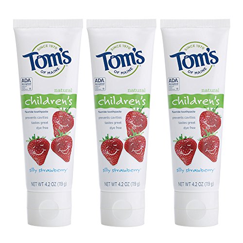 Book Cover Tom's of Maine Anticavity Fluoride Children's Toothpaste, Kids Toothpaste, Natural Toothpaste, Silly Strawberry, 4.2 Ounce (Pack of 3)