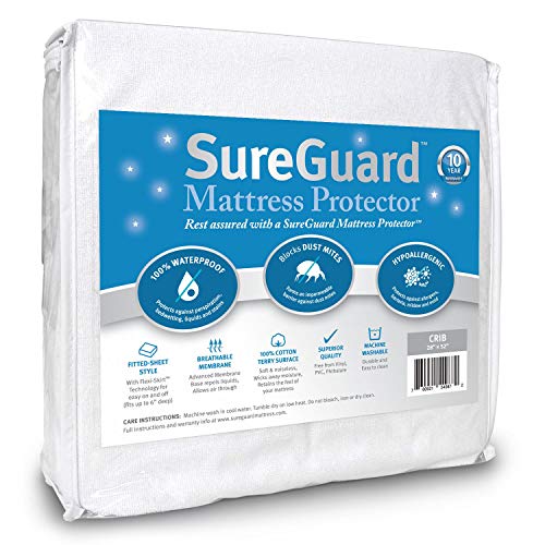 Book Cover SureGuard Crib Size Mattress Protector - 100% Waterproof, Hypoallergenic - Premium Fitted Cotton Terry Cover