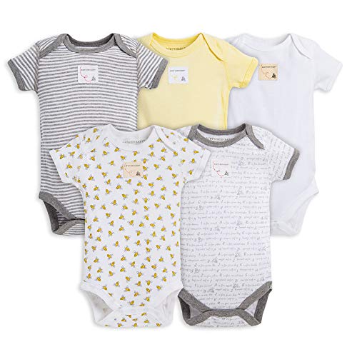 Book Cover Burt's Bees Baby Baby Bodysuits, 5-Pack Short & Long Sleeve One-Pieces, 100% Organic Cotton, Sunshine Prints, 0-3 Months