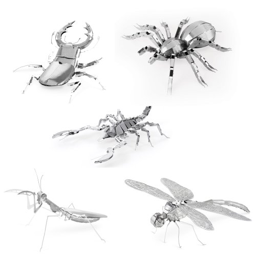 Book Cover Set of 5 Metal Earth 3D Laser Cut Models - Bugs: Scorpion, Stag Beetle, Tarantula, Praying Mantis, & Dragonfly