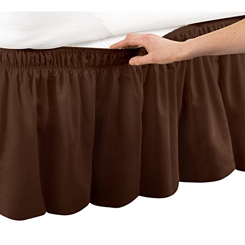 Book Cover (Twin/Full, Brown) - Elastic Bed Wrap Around Ruffle Solid, Easy Fit, Dust Ruffle Bedskirt, Brown, Twin/Full