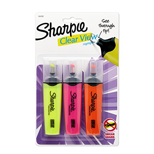 Book Cover Sharpie 1912767 Clear View Chisel Tip Highlighters, Assorted Highlighter, 3-Carded, Yellow, Pink and Orange(1912937)