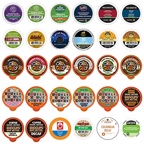 Decaf Coffee Pods Variety Pack Sampler, Assorted Unflavored & Flavored Coffee Pods Compatible with Keurig K Cups Brewers, Decaffeinated Coffee Capsules, 30 Count - No Duplicates