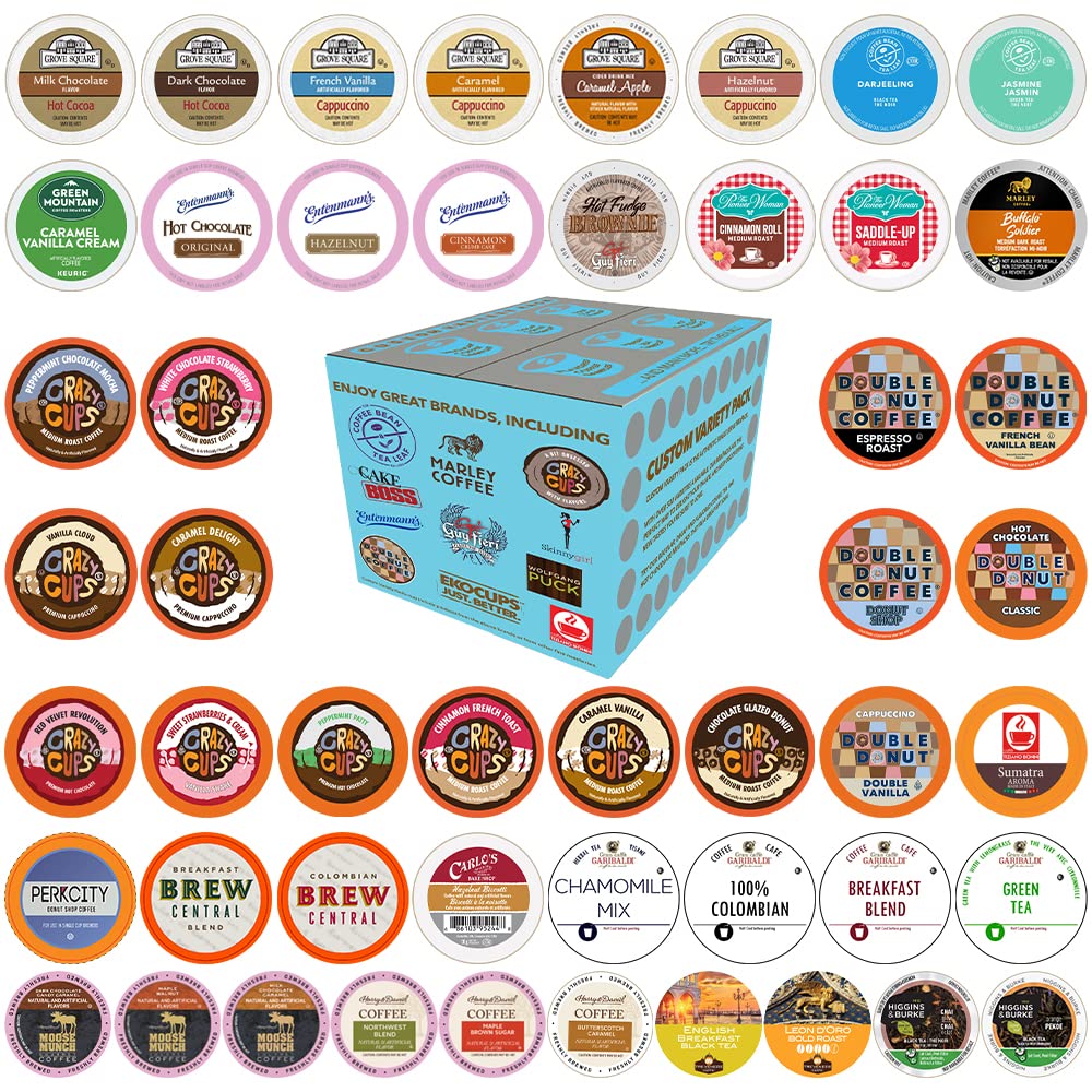 Book Cover Variety Pack of Coffee, Tea, and Hot Chocolate - Great Sampler of Coffee, Tea, and Hot Cocoa for Keurig K Cups Machines - Great Gift for Coffee Lovers, No Duplicates, 50 Count (Pack of 1) Variety Pack 50 Count (Pack of 1)