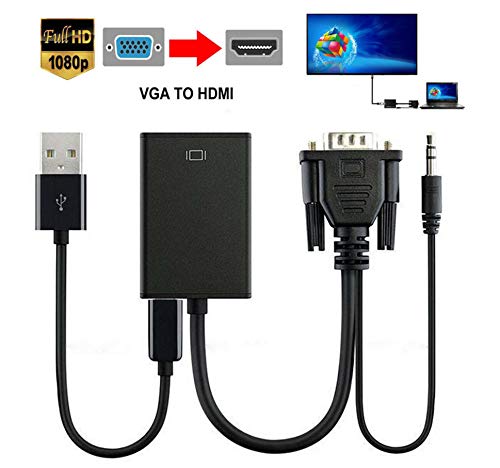Book Cover VicTsing VGA to HDMI Converter Adapter, Output 1080P VGA Male to HDMI Female Audio Video Cable Converter Adapter, for HDTV/AV/HDTV, Supply A Free USB Cable