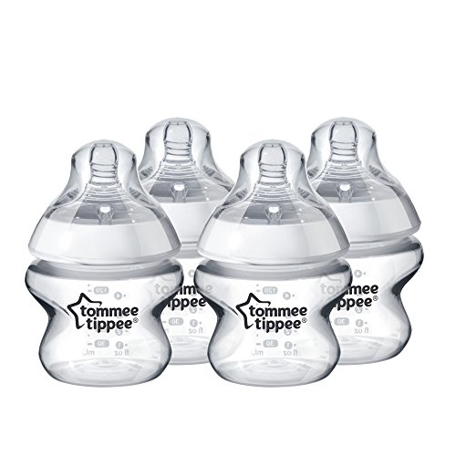 Tommee Tippee Closer to Nature Baby Bottle, Anti-Colic, Breast-like Nipple, BPA-Free - Extra Slow Flow, 5 Ounce (4 Count), Translucent (522568)