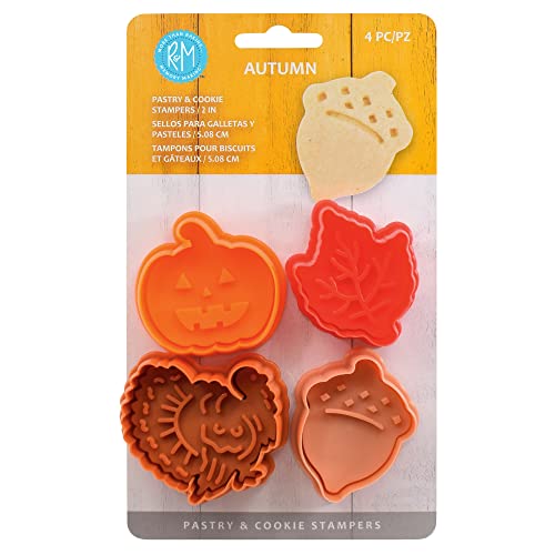 R & M International 492 Pastry/Cookie/Fondant Stamper, 2-Inch, Thanksgiving - Turkey, Acorn, Pumpkin, Oak Leaf