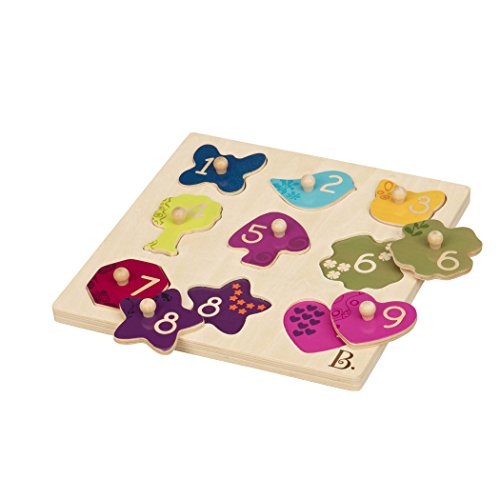 B. Toys - B's Eye View Peg Puzzle Dexterity Toy - Classic Wooden Puzzles for Toddlers with 9 Chunky Pieces - Natural Wood Toddler Puzzles