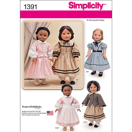 Simplicity 1391 Historical Civil War Doll Clothing Sewing Patterns, 18'' Dolls