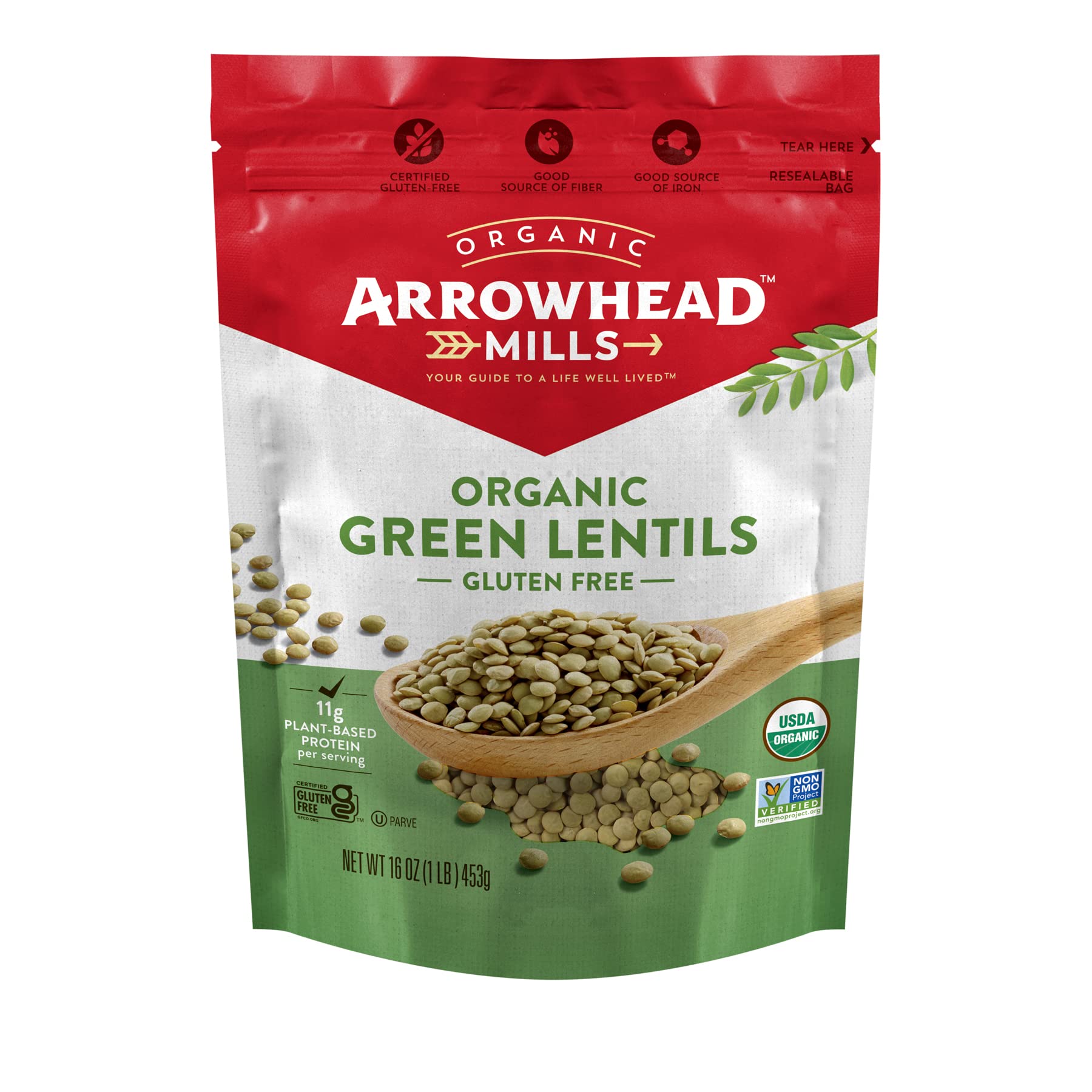 Book Cover Arrowhead Mills Organic Green Lentils, 16 oz. Bag (Pack of 6)