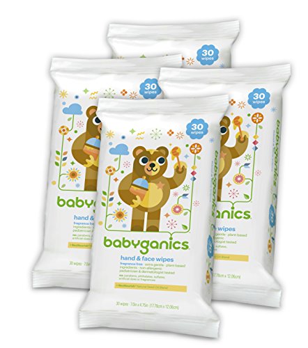 Book Cover Babyganics Hand & Face Wipes, Fragrance Free, 30 Count (Pack of 4, 120 Total Wipes)