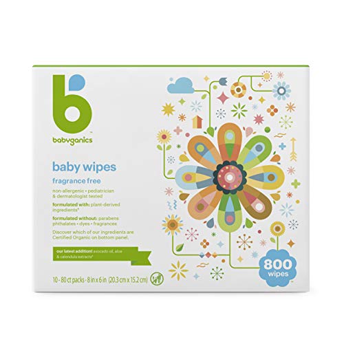 Book Cover Baby Wipes, Babyganics Unscented Diaper Wipes, 800 Count, (10 Packs of 80), Non-Allergenic and formulated with Plant Derived Ingredients