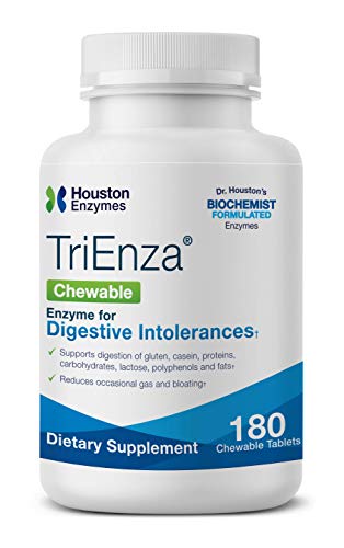 Houston Enzymes – TriEnza – 180 Chewable Tabs (45 Doses) –Broad-Spectrum Enzymes for Digestive Intolerances –Supports Digestion of Gluten, Casein, Soy, Proteins, Carbohydrates, Sugars, Fats & Phenols