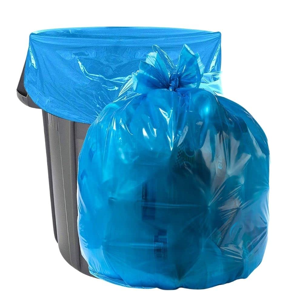 Plasticplace 32-33 Gallon Recycling Trash Bags, 1.2 Mil, Blue Garbage Liners, 33” x 39” (100 Count)