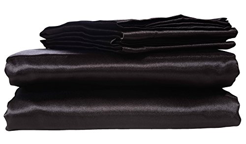 Book Cover HONEYMOON HOME FASHIONS Ultra Luxury and Soft Satin Full Bed Sheet Set - Black