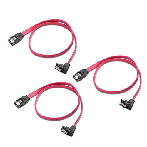 Cable Matters 3-Pack 90 Degree Right Angle SATA Cable 18 Inches (6.0 Gbps SATA III Cable, SATA Cable for SSD, SATA SSD Cable, SATA 3 Cables) Red