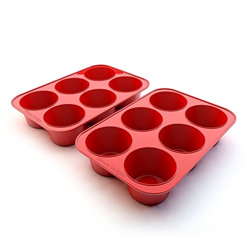 Silicone Texas Muffin Pans and Cupcake Maker, 6 Cup Jumbo, Set of 2, Professional Use