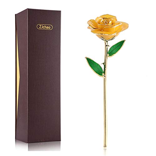 zjchao 24K Yellow Rose for Her, Eternal Eternity Love Real Gold Plated Rose Flower, Romantic Present for Wife, Girlfriend, Anniversary, Parting, Apologize (Yellow)
