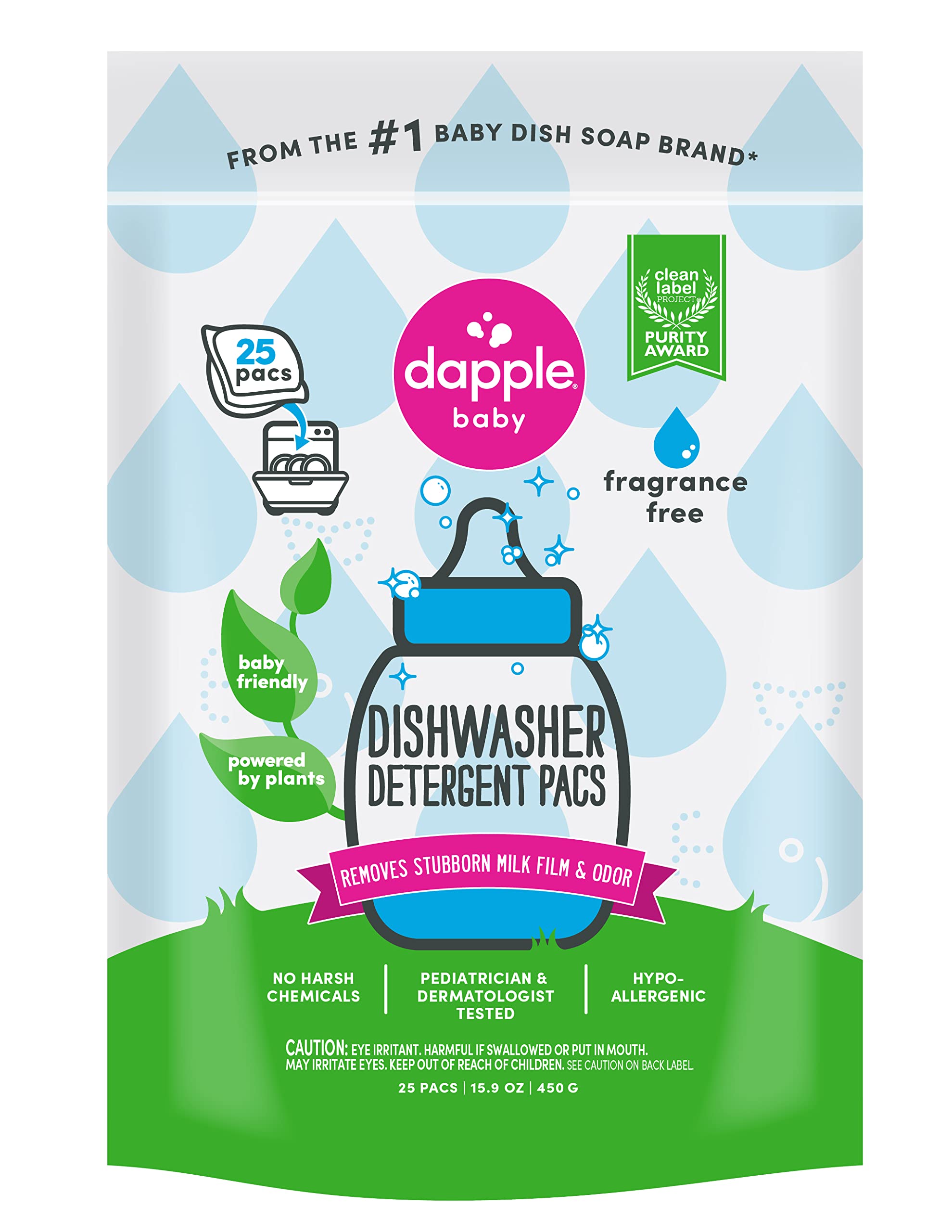 Book Cover DAPPLE Baby Dishwasher Pacs, Fragrance Free Dishwasher Pods, Plant Based, Hypoallergenic, 25 Count