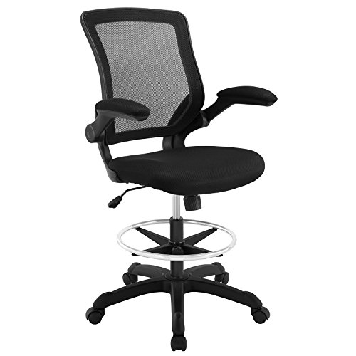 Book Cover Modway Veer Drafting Chair - Reception Desk Chair - Flip-Up Arm Drafting Chair in Black