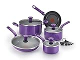 T-fal C511SE Excite Nonstick Thermo-Spot Dishwasher Safe Oven Safe PFOA Free Cookware Set, 14-Piece, Purple