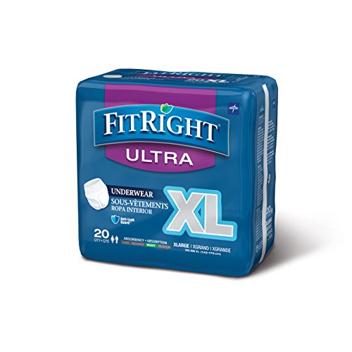 Book Cover Medline Fitright Ultra Protective Underwear, X-Large, 4 packs of 20 (80 total)