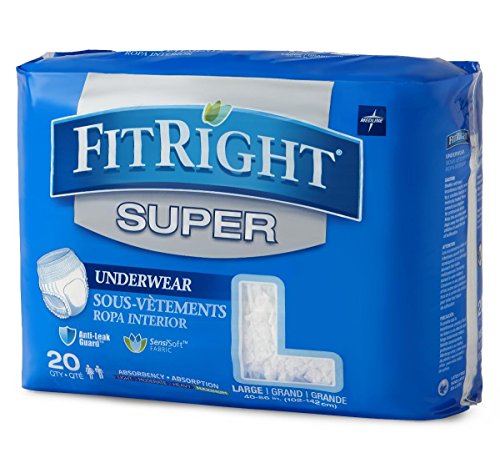 Book Cover Medline Fitright Super Protective Underwear, Large, 4 Packs of 20 (80 Total)