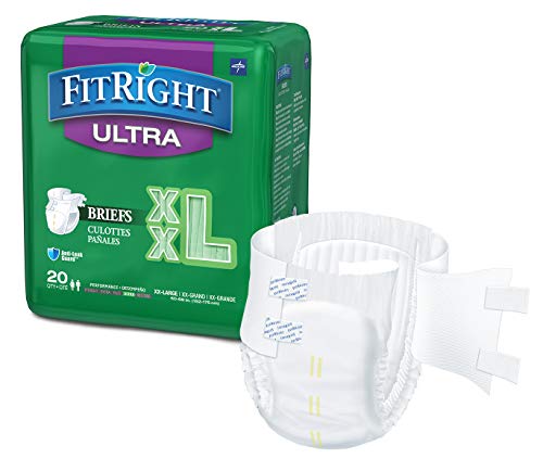 Book Cover FitRight Ultra Adult Diapers, Disposable Incontinence Briefs with Tabs, Heavy Absorbency, XX-Large, 60