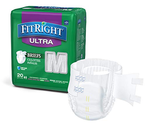 Book Cover Medline FitRight Ultra Adult Diapers, Disposable Incontinence Briefs with Tabs, Heavy Absorbency, Medium, 32