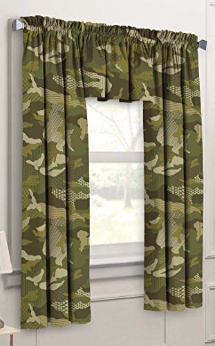 Book Cover Dream Factory Geo Camo 3-Piece Camouflage Kids Bedroom Curtain Panel Set, Green, 63-Inch