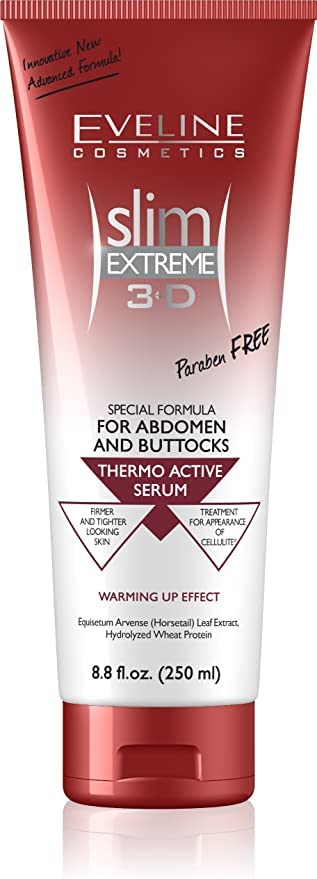 Eveline Slim Extreme 3D Thermo Active Cellulite Cream Hot Serum Treatment for Shaping Waist, Abdomen and Buttocks,