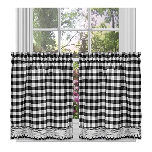 Book Cover Buffalo Check Tier Pair Window Curtain Set - 58 Inch Width, 36 Inch Length - Black & White Plaid Drapes - Light Filtering Drapes for Kitchen, Bedroom, Living & Dining Room by Achim Home Decor