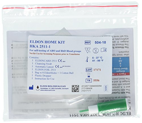 Book Cover Eldoncard Blood Type Test (Complete Kit) - Air Sealed Envelope, Safety Lancet, Micropipette, Cleansing Swab (3 Pack)