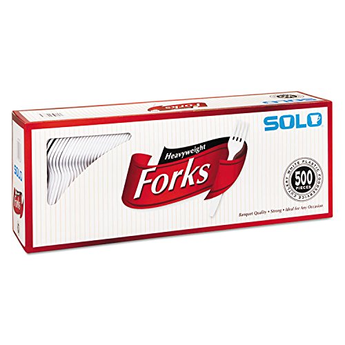 Book Cover SOLO Cup Company Heavyweight Plastic Cutlery, Forks, White, 6.41 In, 500/Carton, 500 Pieces