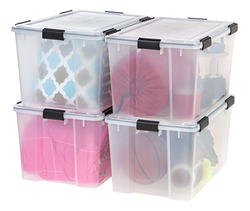 IRIS USA 74 Quart Weathertight Plastic Storage Bin Tote Organizing Container with Durable Lid and Seal and Secure Latching Buckles, 4 Pack 74 Qt. - 4 Pack
