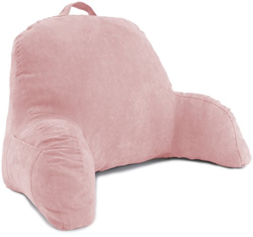 Book Cover Deluxe Comfort Microsuede Bed Rest - Backrest Pillow with Arms - Bed Rest Pillow - Reading Bedrest Lounger - Sitting Support Pillow - Soft But Firmly-Stuffed Fiberfill - Reading Pillow, Pink