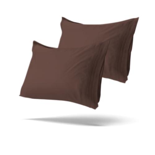 Mezzati Brushed Microfiber Premium Pillowcases Set - Ultra Soft and Lightweight for Ultimate Sleep Comfort, Wrinkle Free and Color Fade Resistant (Brown Set of 2 Standard Size Pillow Cases)