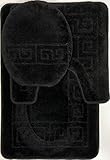WPM WORLD PRODUCTS MART 3 Piece Bath Rug Set Pattern Bathroom Rug (20"x32")/Large Contour Mat (20"x20") with Lid Cover (Black)