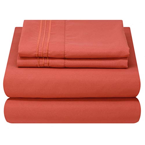 Book Cover Mezzati Luxury Bed Sheet Set - Soft and Comfortable 1800 Prestige Collection - Brushed Microfiber Bedding (Orange Rust, Queen Size)