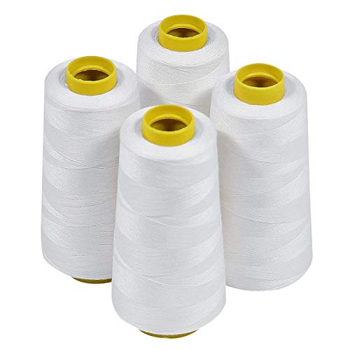 Book Cover 4 Large Cones (3000 Yards Each) of Polyester Threads for Sewing Quilting Serger White Color from Threadnanny
