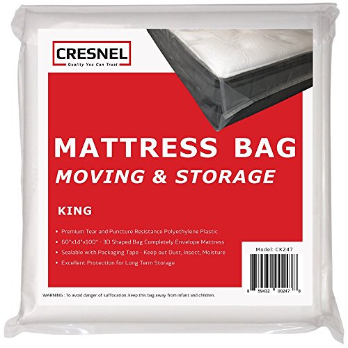 Book Cover CRESNEL Mattress Bag for Moving & Long-Term Storage - King Size - Enhanced Mattress Protection with 5 mil Super Thick Tear & Puncture Resistance Polyethylene
