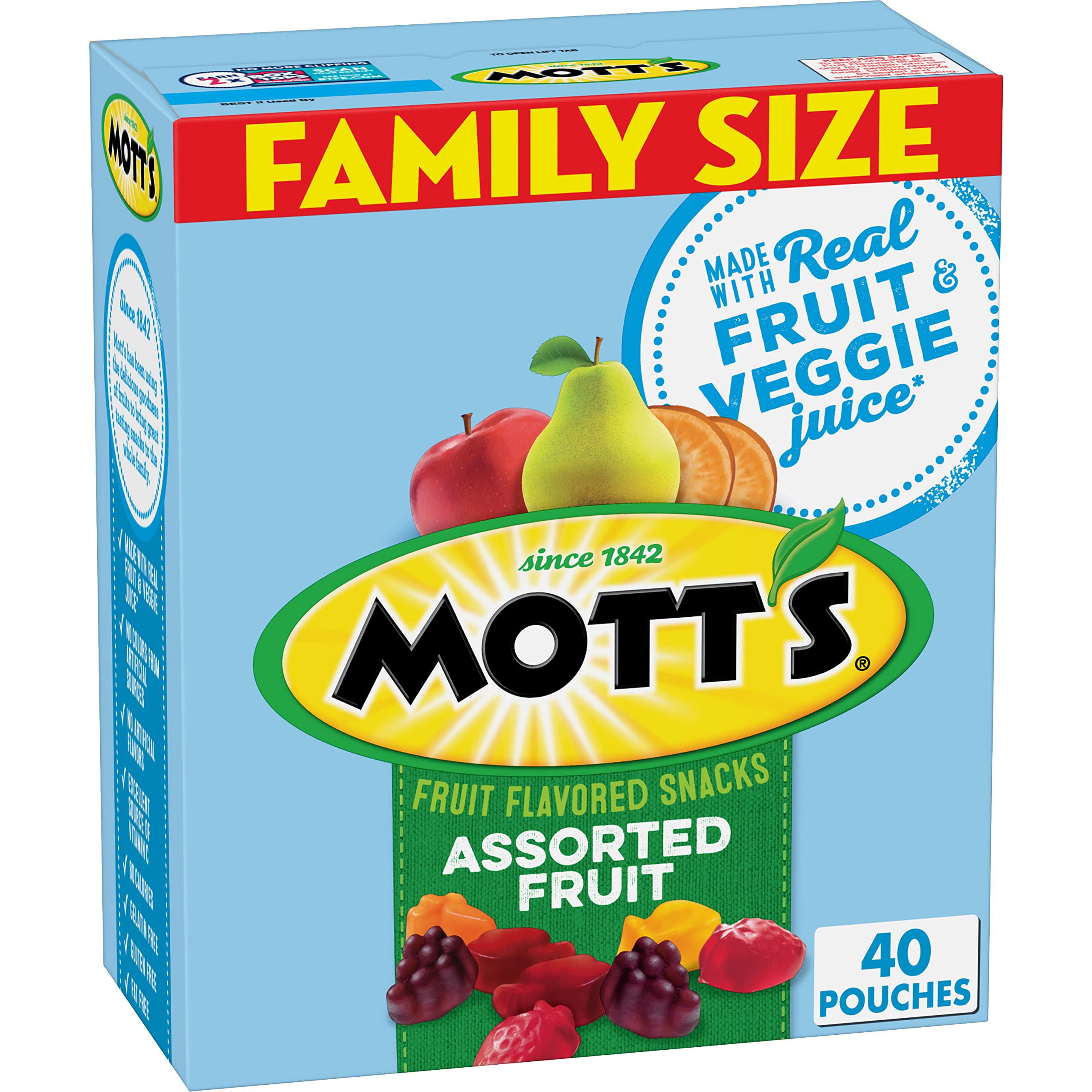 Book Cover Mott's Fruit Flavored Snacks, Assorted Fruit, Pouches, 0.8 oz, 40 ct 40 Count (Pack of 1)