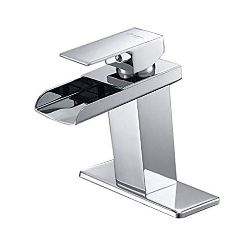 Book Cover BWE Chrome Waterfall Bathroom Faucet Single Handle One Hole Deck Mount Lavatory