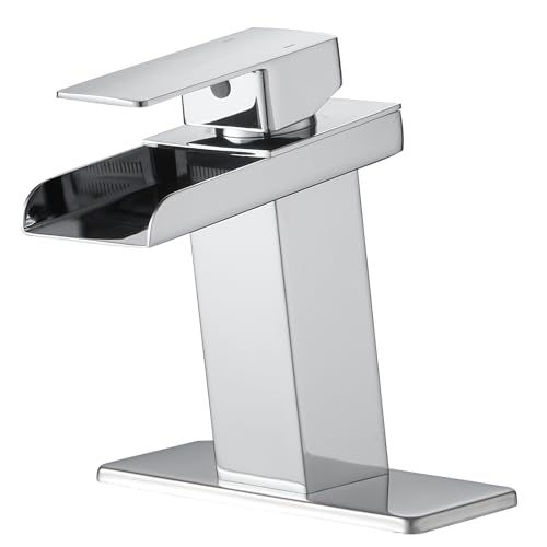 BWE Chrome Waterfall Bathroom Faucet Single Handle One Hole Deck Mount Lavatory