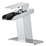 BWE Waterfall Bathroom Faucet Chrome Polished Modern Sink Bath Single Hole Handle Lavatory Vanity Washbasin Mixer Tap Brass Material with Water Faucets Supply Hose