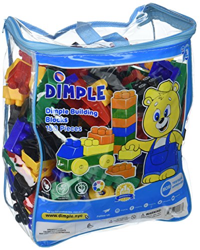 Dimple Set of 150 Piece Multi Colored Building Block Set with Wheeled Train Pieces and Carry Bag, Tons of Fun, Great for Kids & Toddlers