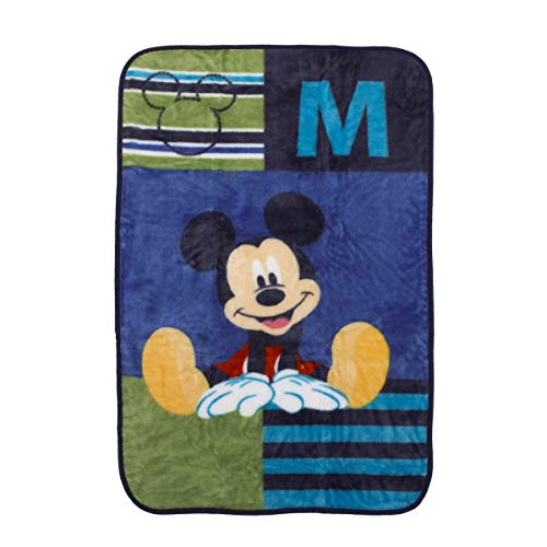 Disney Mickey Mouse Luxury Plush Throw Baby Blanket, Navy/Lime/Red/Yellow