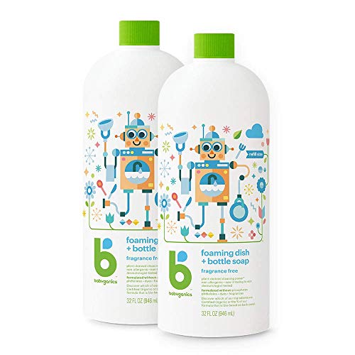 Book Cover Babyganics Foaming Dish & Bottle Soap , Fragrance Free, 32oz, 2 Pack, Packaging May Vary