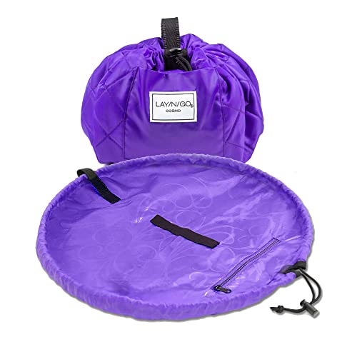 Lay-n-Go Cosmo Drawstring Makeup Organizer Cosmetic & Toiletry Bag for Travel, Gifts, and Daily Use with a Durable Patented Design, 20 inch, Purple