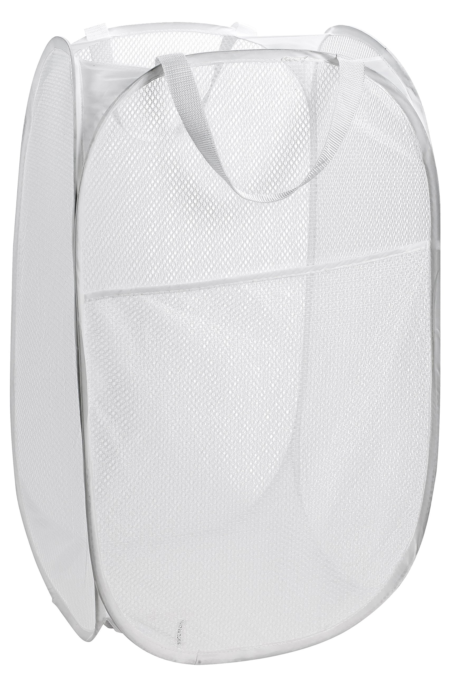 Book Cover Handy Laundry Mesh Popup Hamper – Foldable Lightweight Basket for Washing – Durable Clothing Storage for Kids Room, Students College Dorm, Home, Travel & Camping – White Pop-up Clothes Hamper